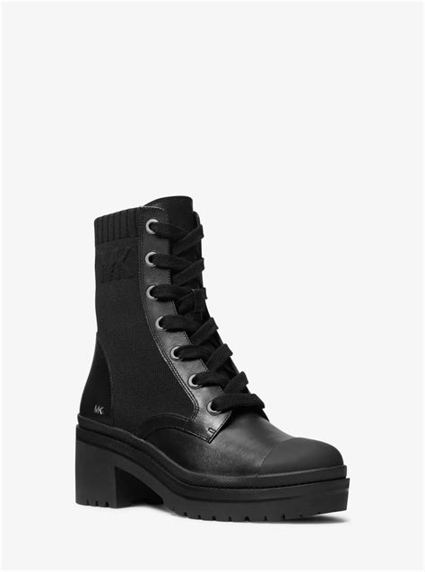 Michael Kors April Leather And Knit Boot In Black 